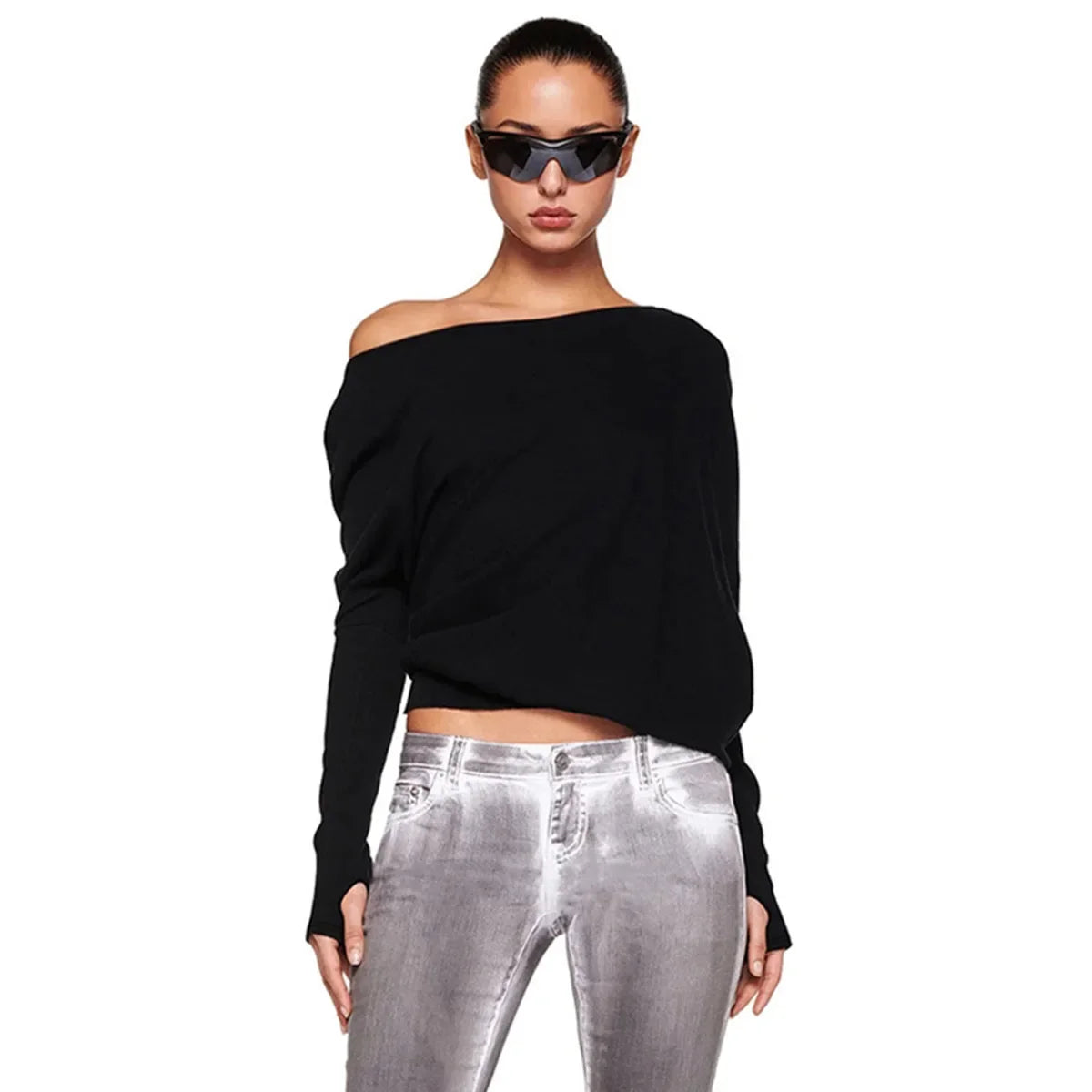 VILZSTUDIOS Elegant One Shoulder Long Sleeve Top