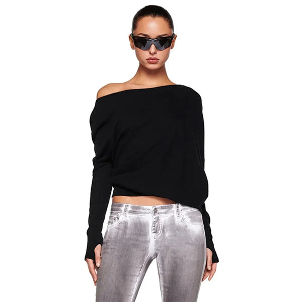 Elegant One Shoulder Long Sleeve Top