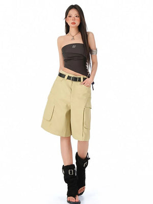 VILZSTUDIOS Solid Color Wide Leg Cargo Pants