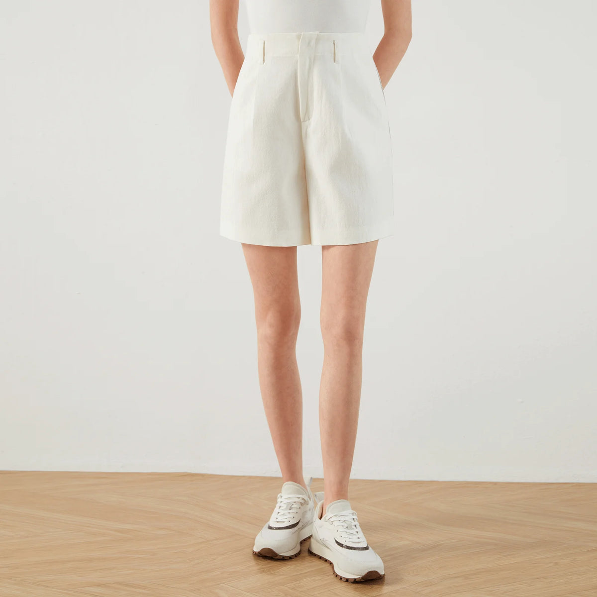 VILZSTUDIOS Solid Color High Waist Linen Shorts