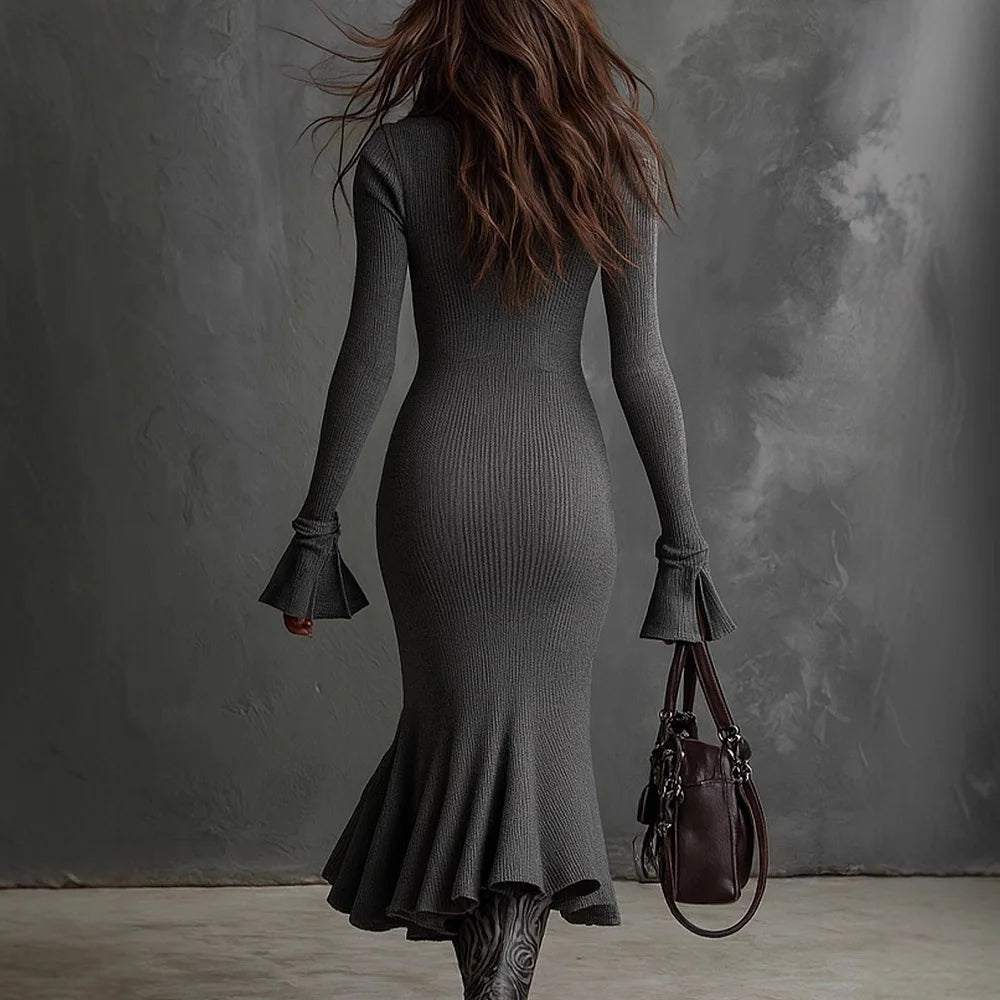 VILZSTUDIOS Vintage Flare Sleeve Knitted Midi Dress