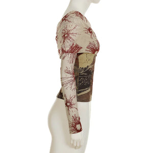 VILZSTUDIOS Chic Floral Mesh Patchwork Shirt