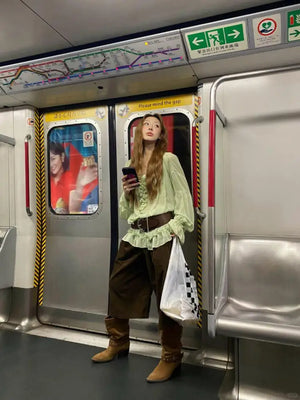 VILZSTUDIOS Elegant Green Sheer Blouse