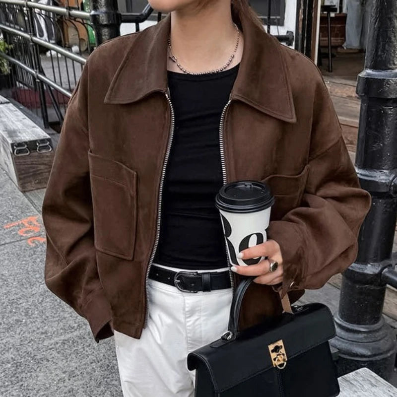 VILZSTUDIOS Chic Solid Suede Jacket