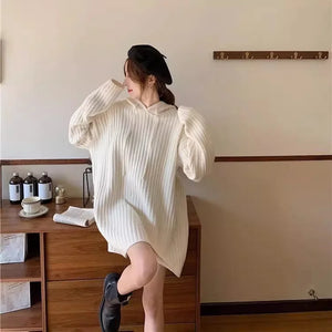 VILZSTUDIOS Cozy Wool Knitted Hooded Mini Dress