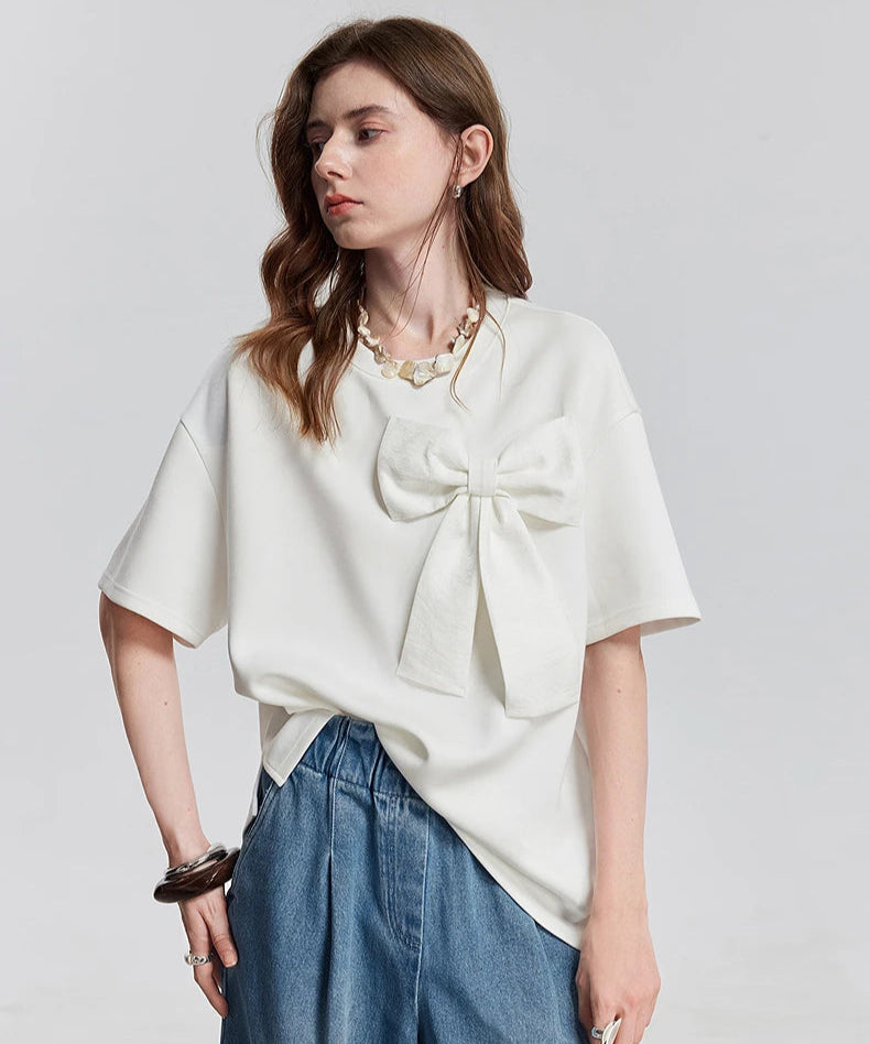 VILZSTUDIOS Stylish Short Sleeve Bowknot T-Shirt