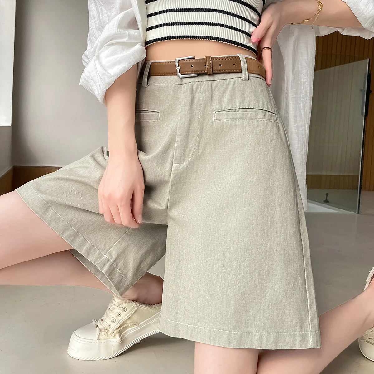 VILZSTUDIOS High Waist Wide Leg Linen Shorts