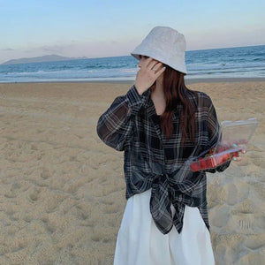 VILZSTUDIOS Lightweight Plaid Chiffon Shirt