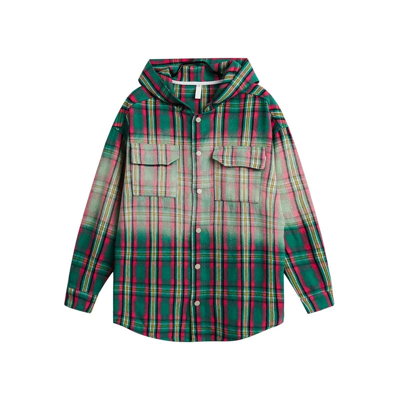 VILZSTUDIOS Luxury Plaid Hooded Pure Cotton Shirt