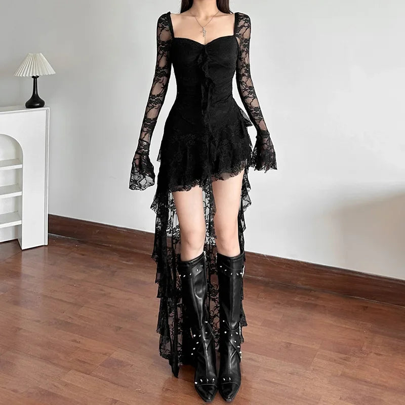 VILZSTUDIOS Lace Flare Sleeve A-line Dress