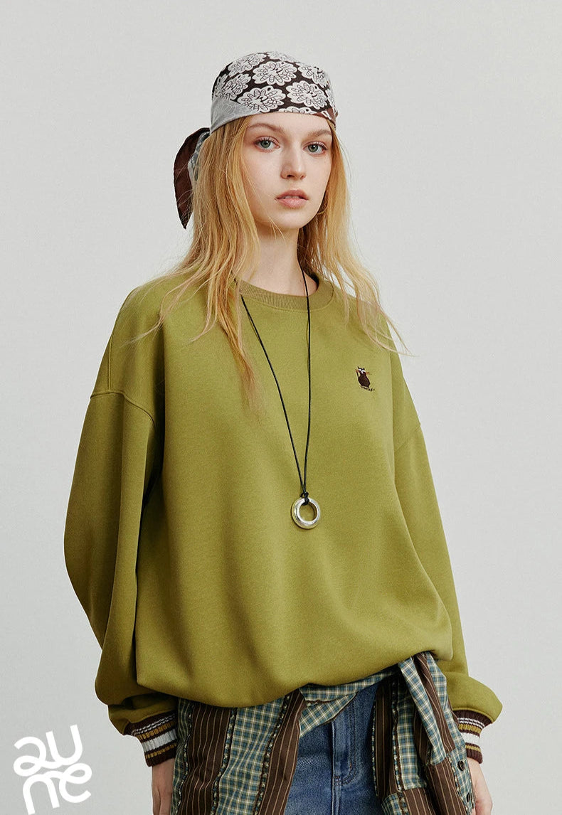 VILZSTUDIOS Cat Embroidery Striped Knit Pullover Shirt