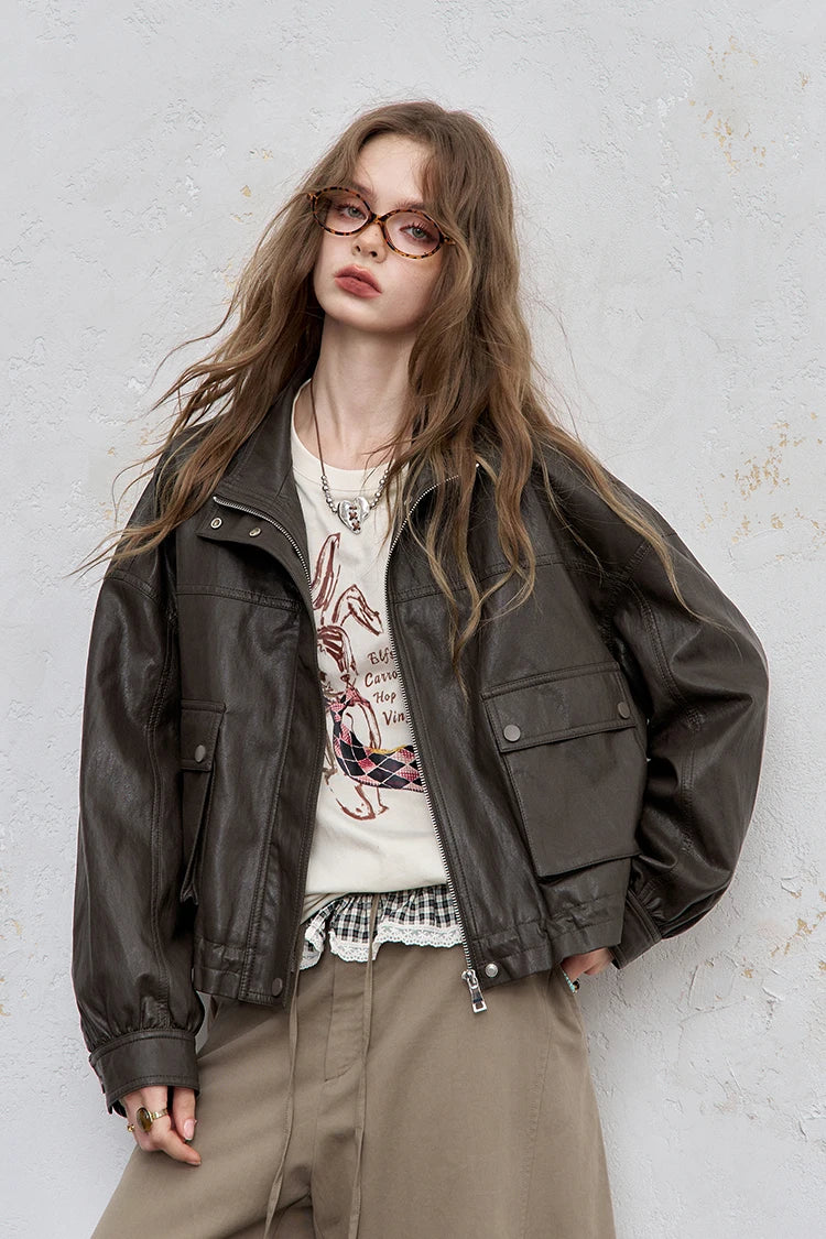 VILZSTUDIOS Streetwear Short Leather Jacket