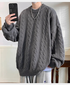 VILZSTUDIOS Classic Grey O-Neck Knitted Sweater