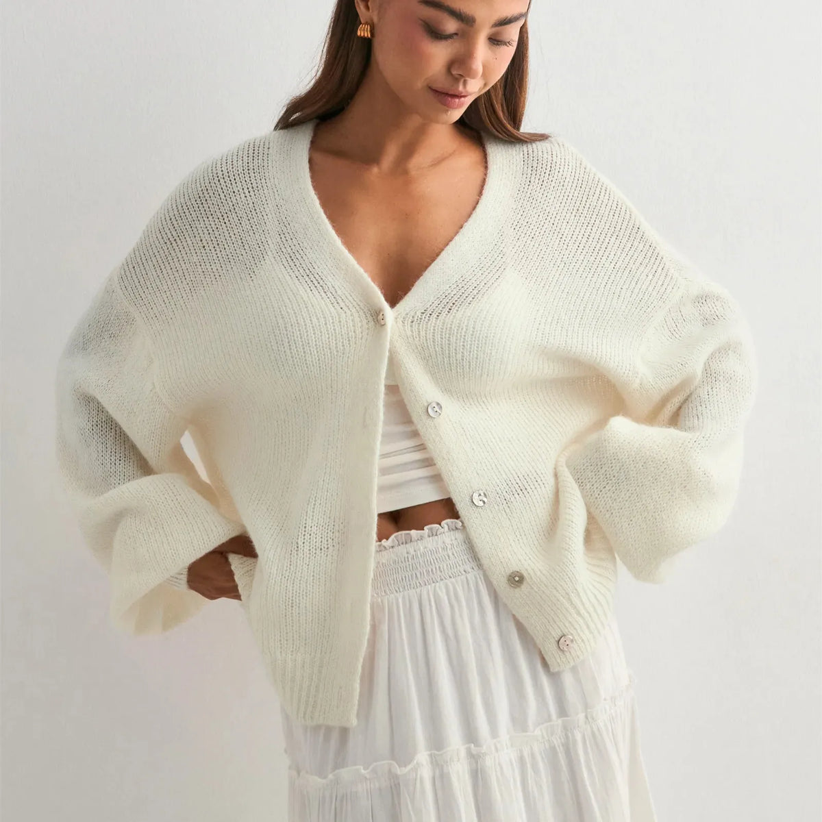 VILZSTUDIOS Cozy V-Neck Button Knit Cardigan
