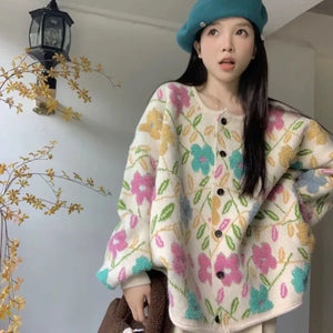 VILZSTUDIOS Cozy Oversized Floral Knit Cardigan