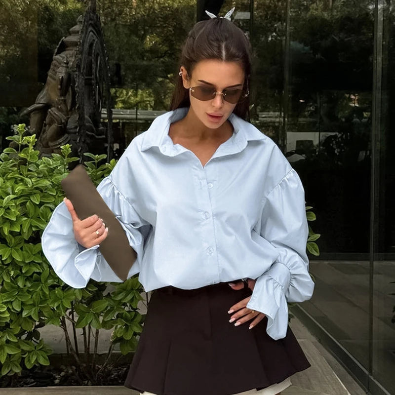 VILZSTUDIOS Elegant Cotton Flare Sleeve Shirt