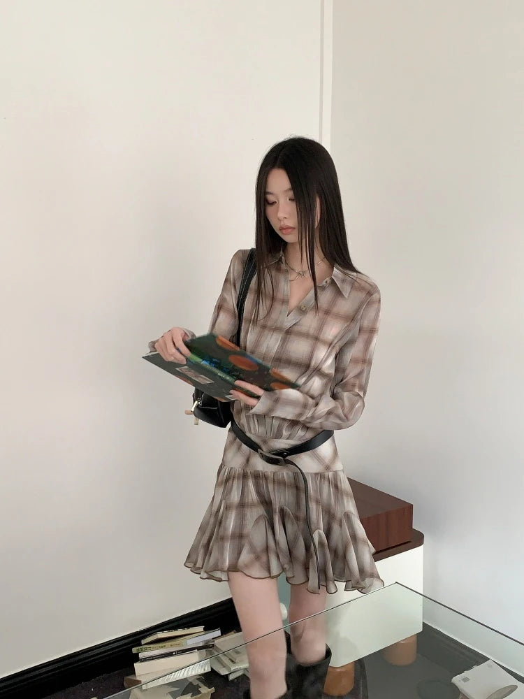 VILZSTUDIOS Plaid Ruffles Mini Dress