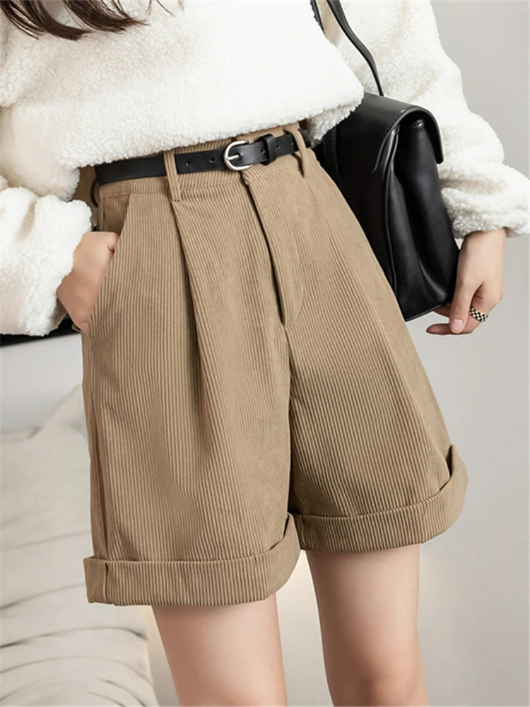 VILZSTUDIOS Chic Corduroy High Waist Wide Shorts