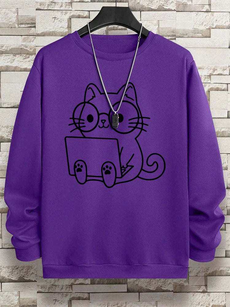 VILZSTUDIOS Nerdy Cat Print Loose Long Sleeve Top