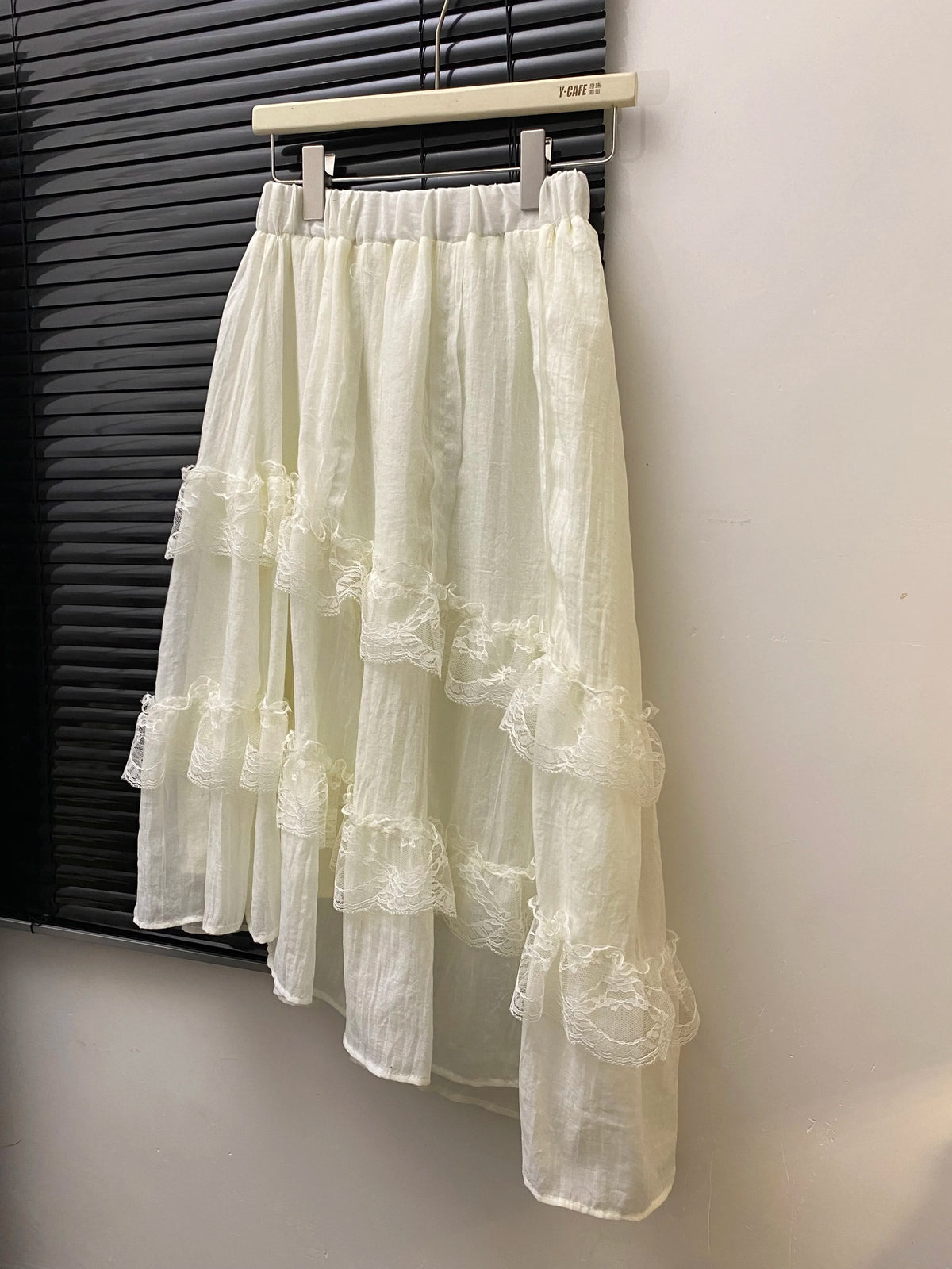 VILZSTUDIOS Gray Lace Patchwork High Waist Skirt