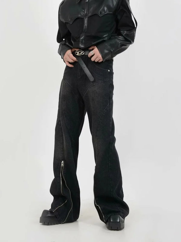 Verwaschene schwarze Baggy Stacked Flare Jeans