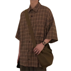 VILZSTUDIOS Plaid Loose Vintage Short Sleeve Shirt