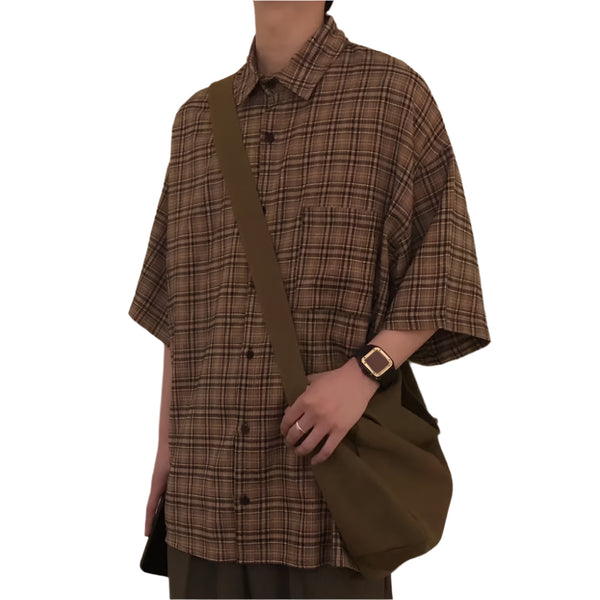 Plaid Loose Vintage Short Sleeve Shirt
