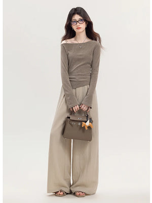 VILZSTUDIOS Asymmetrical Off Shoulder Knitted Long Sleeve Top