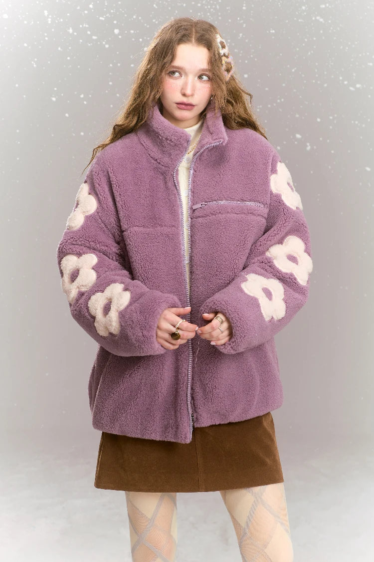 VILZSTUDIOS Stylish Floral Stitched Fur Jacket