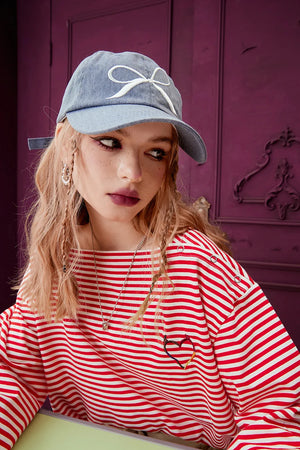 VILZSTUDIOS Monochrome Striped Love Embroidered Top