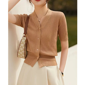VILZSTUDIOS Breathable Knit Short Sleeve Cardigan