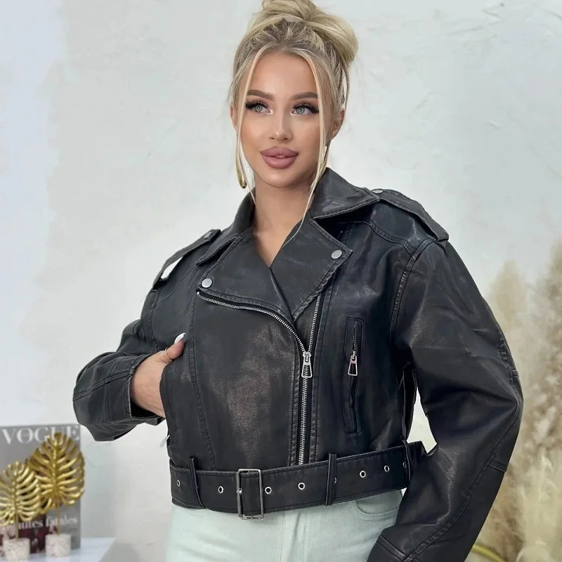 VILZSTUDIOS Black Faux Leather Cropped Jacket