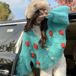 VILZSTUDIOS Cozy Strawberry Knit Cardigan