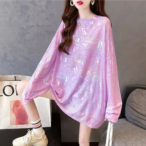 VILZSTUDIOS Chic Korean Sequined O-Neck T-Shirt
