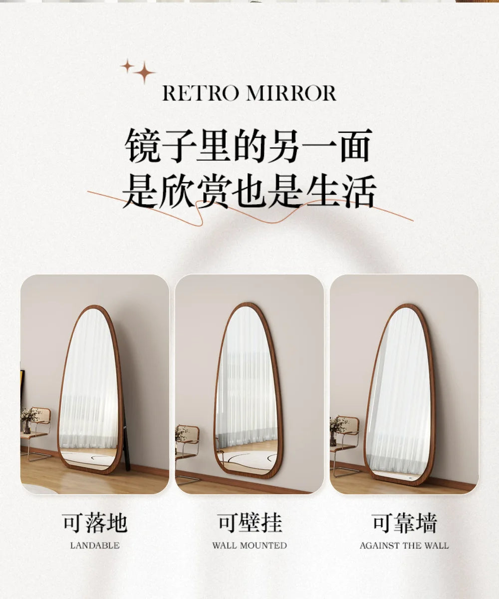 VILZSTUDIOS Bedroom Wooden Mirror Circular Standing Oval Big Decoration Full Body Modern Mirror Living Room Floor Espelhos Home Decorations