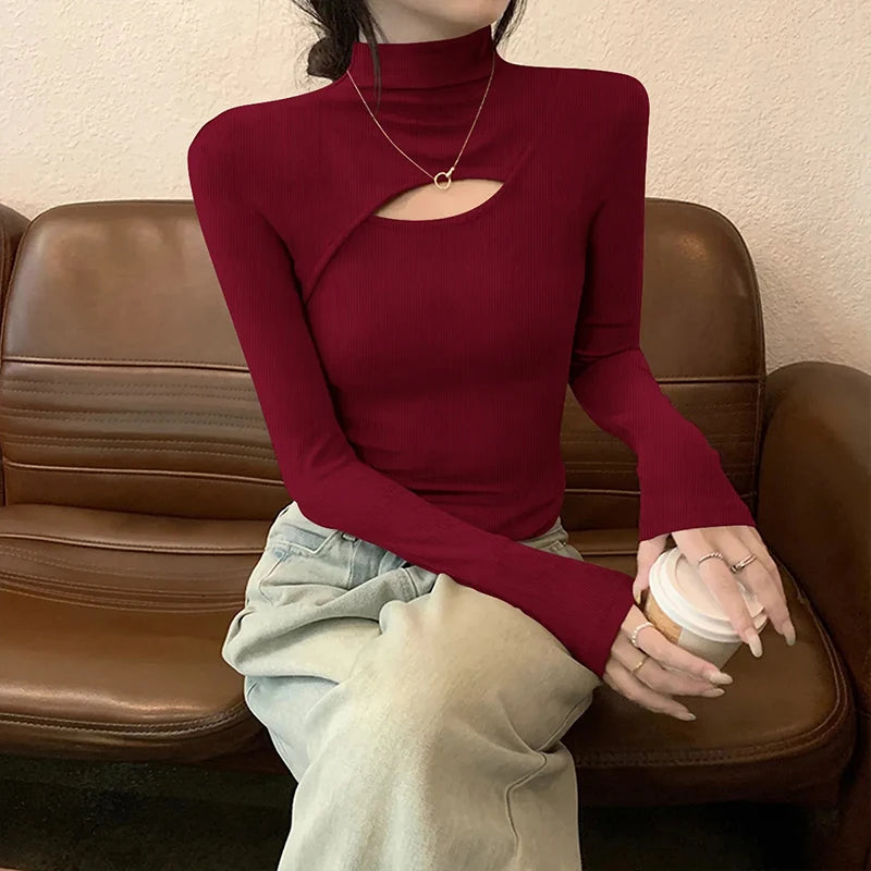VILZSTUDIOS Slim Fit Hollow Out Turtleneck Sweater