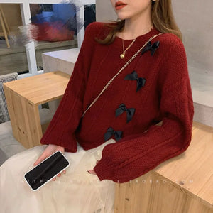 VILZSTUDIOS Cozy Oversized Knit Bow Sweater