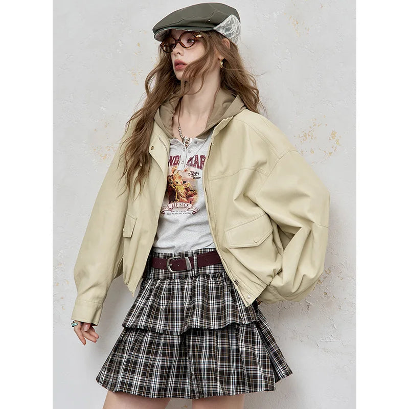 VILZSTUDIOS Y2K Streetwear Beige Loose Jacket