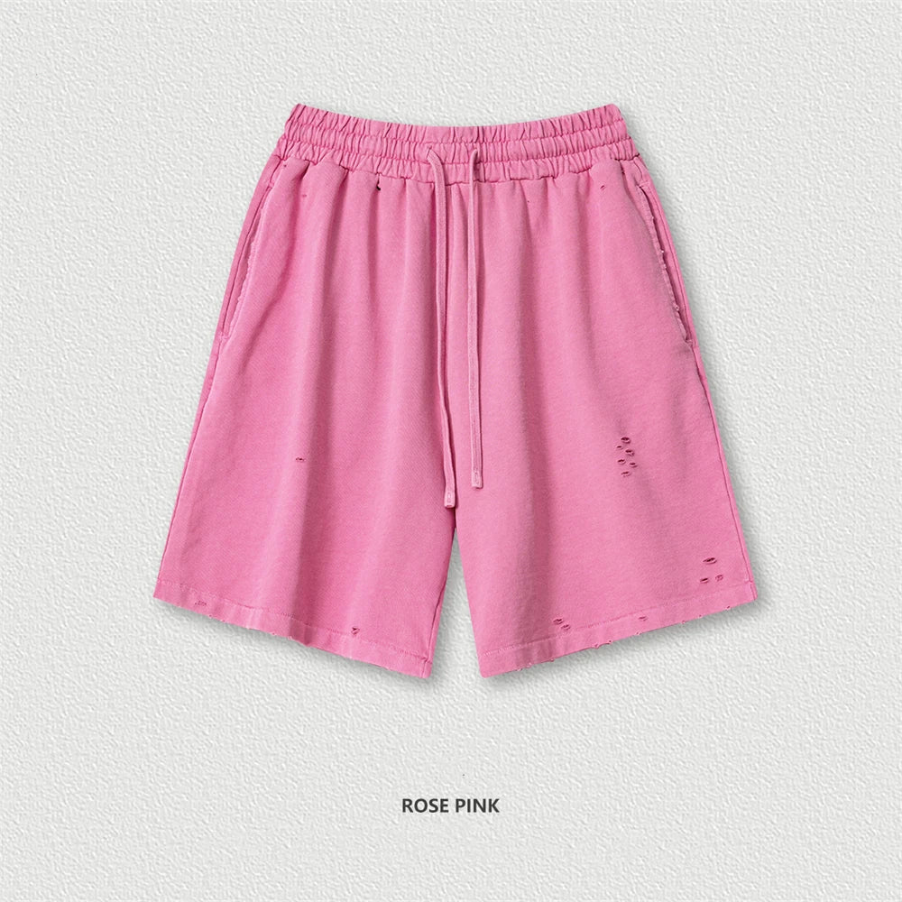 VILZSTUDIOS Retro Distressed Drawstring Cotton Shorts