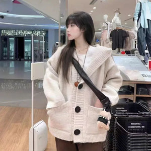 VILZSTUDIOS Oversized Loose Knitted Hooded Cardigan