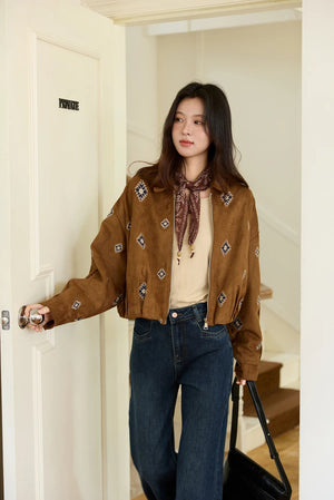 VILZSTUDIOS Brown Embroidered Retro Jacket
