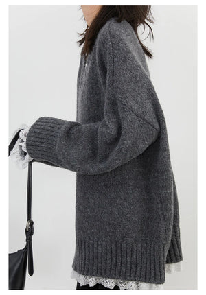 VILZSTUDIOS Casual Loose V-Neck Knit Sweater