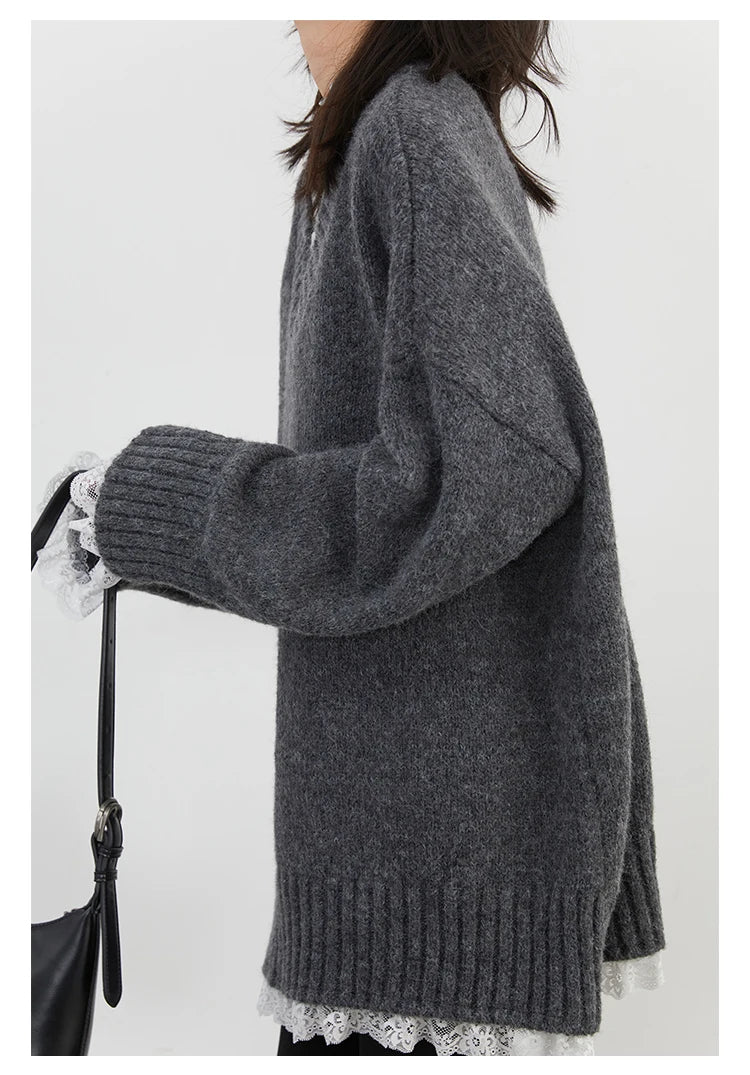 VILZSTUDIOS Casual Loose V-Neck Knit Sweater