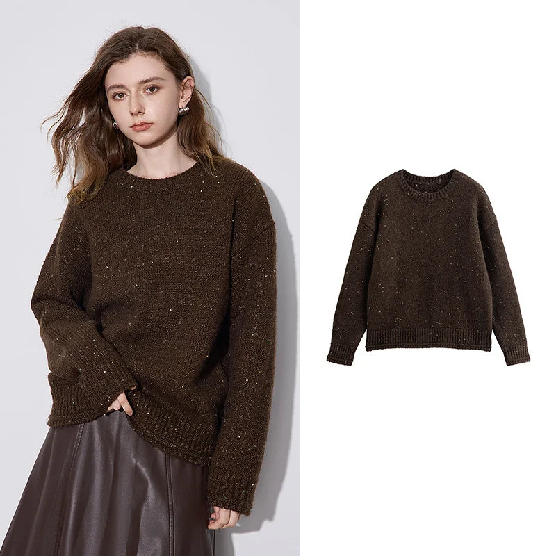 VILZSTUDIOS Sparkling Bead Camel Velvet Knit Sweater
