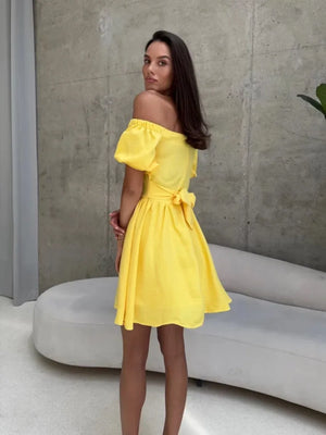 VILZSTUDIOS Elegant One Shoulder Puff Sleeve Dress