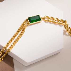 VILZSTUDIOS Classic Emerald Asymmetric Chain Necklace