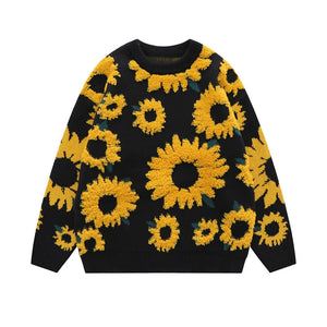 VILZSTUDIOS Textured Sunflower Oversized Knit Sweater