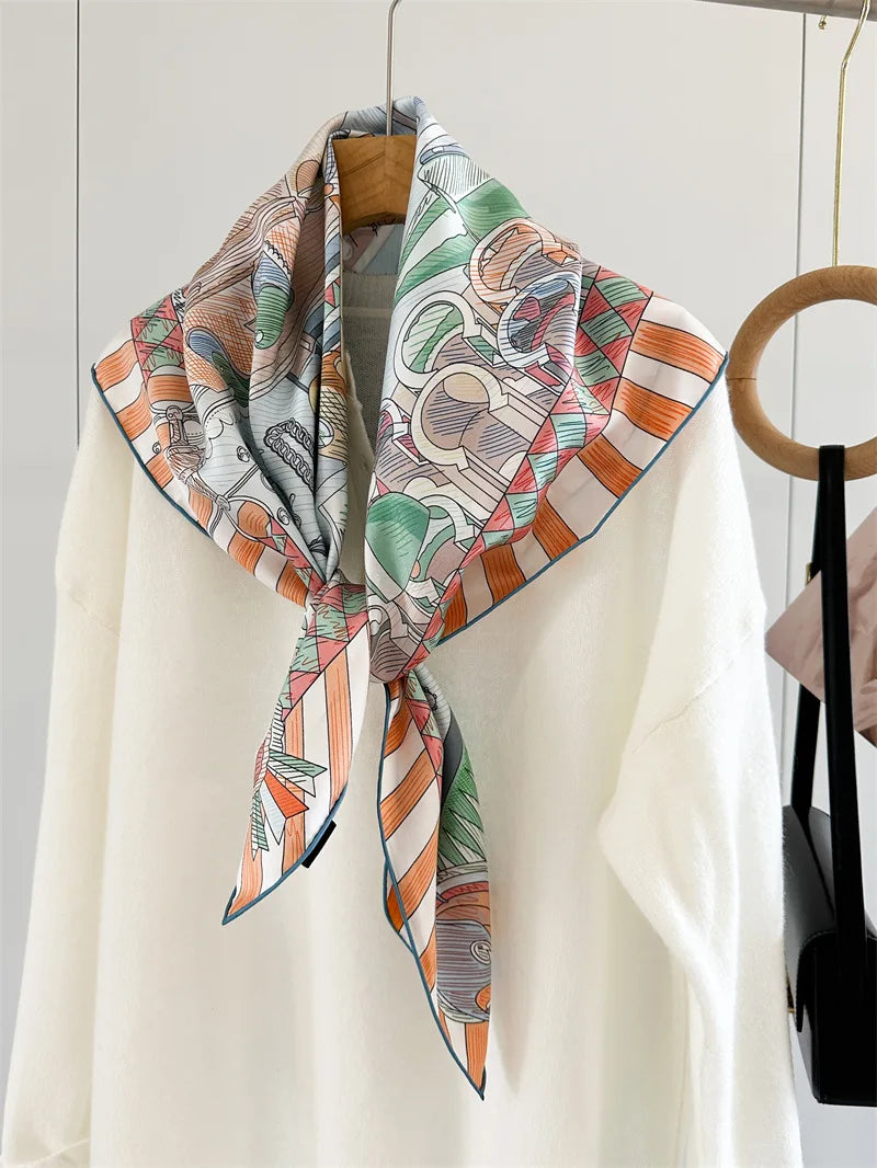 VILZSTUDIOS Fashion Lady Silk Print Scarves Square Luxury Shawl