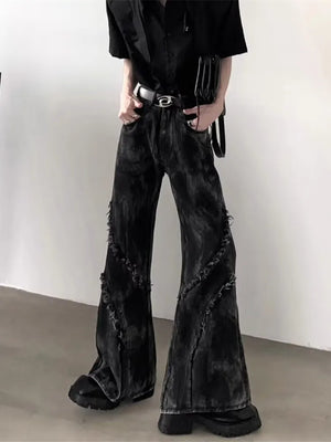 VILZSTUDIOS Black Washed Stacked Flare Denim Jeans