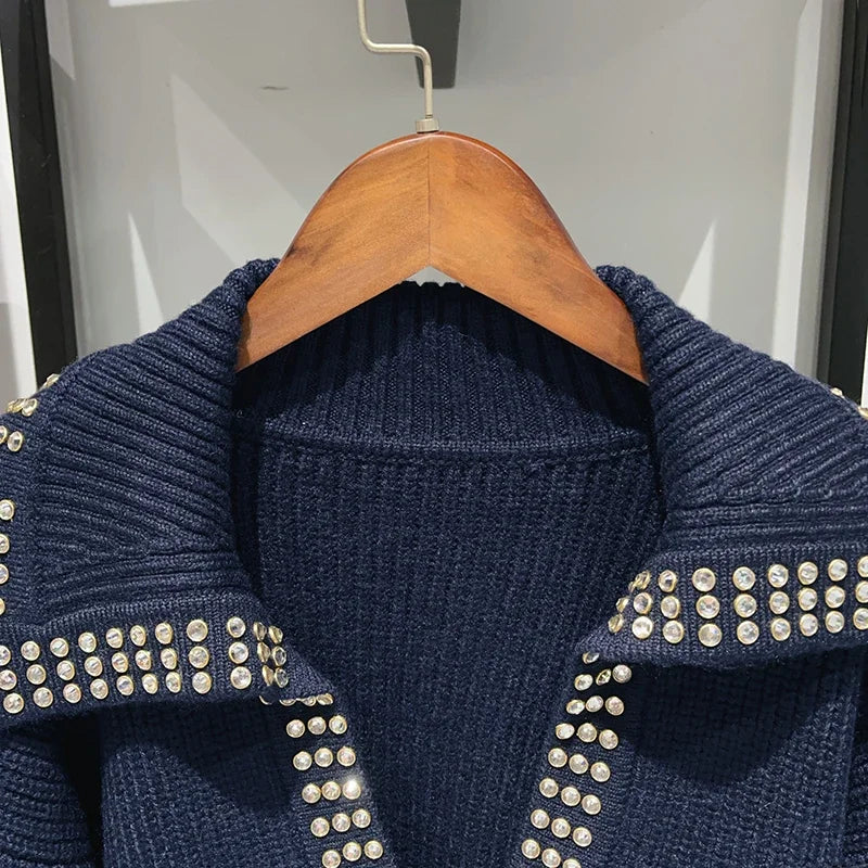 VILZSTUDIOS Diamond Bead Decorated Knit Sweater